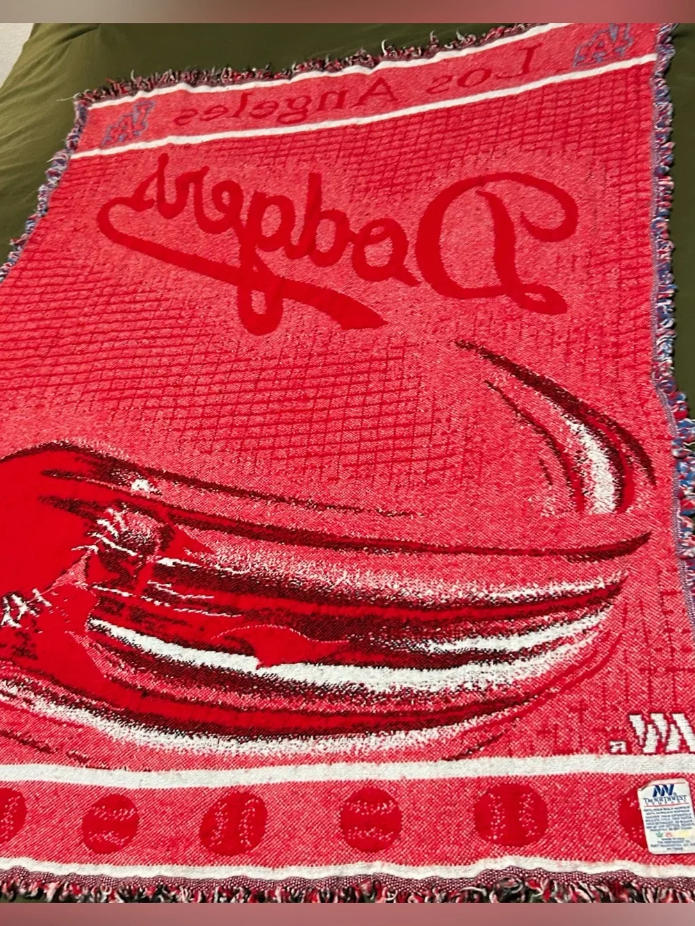 Vintage 90s Dodgers woven stadium lap blanket 48x54 Retro MLB